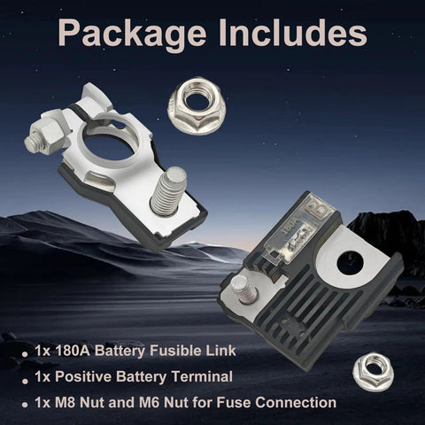 180 Amp Battery Fusible Fuse B With Positive Terminal For Hyundai Sonata Elantra Tucson Ioniq And Kia, shown with nuts