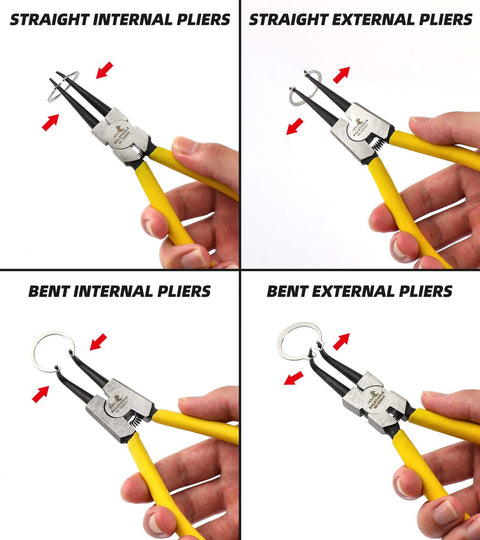 7 Inch Snap Ring Pliers Set Beefy Built Heavy Duty Internal External Circlip Pliers Kit With Straight Jaw And Bent Jaw CRV Steel