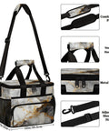Insulated Picnic Backpack Lunch Bag For Women And Men, Large Portable Cooler Tote, Marble Pattern, with strap and zipper details