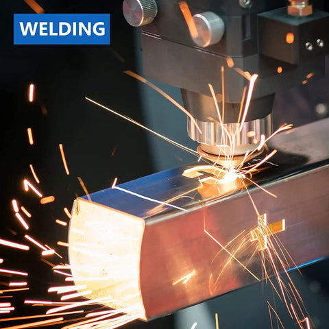 Close-up of welding machine working on metal piece, sparks flying, showcasing Pro Grade Welding Pencil Marker Kit With 24 Silver Round Refills
