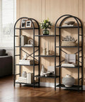 Arched Triple Column Small 4 Tier Bookshelf With Open Display Shelves And Iron Pipe Accents for living room, home office, or study