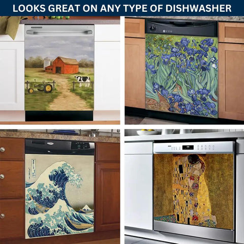 Magnetic Dishwasher Cover For Front Panel With Van Gogh Irises Print, Reusable Decal, Decorative Dishwasher Magnet, 23.5 By 26 Inches