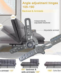 Concealed Hinge Recliner Gear Adjustment Hardware with 105-190° angle range for sofa beds and lounge chairs illustrating armrest tilt system