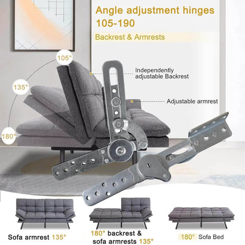Concealed Hinge Recliner Gear Adjustment Hardware with 105-190° angle range for sofa beds and lounge chairs illustrating armrest tilt system