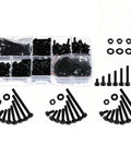 600Pcs M3 Screws And 12.9 Alloy Steel Nuts Bolts Set, Black Zinc Plated Hex Socket Head, organized in a clear box with washers