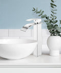 Waterfall Tall Bathroom Faucet 1 Hole Single Handle Vessel Sink Mixer Tap Stainless Steel With cUPC Hoses Modern Lavatory Chrome Faucet No Splash