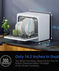 Slim Countertop Dishwasher Featuring Built In Water Tank Expanded Interior Holds Heavy Pots Hassle Free Plumbing setup with plates.