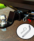Trailer Hitch Pin And Clip With Grooved Head For Easy Install Five Eighth Inch Diameter Fits Two Inch And Two And A Half Inch Receivers Four Pack Heavy Duty Steel Ready For Towing And Rack Accessories, shown on trailer hitch
