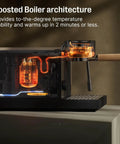 Premium Home Espresso Machine Featuring Smart Pressure Profiling And Instant Shot Feedback For Consistent Pulses and Expert Temp Control, showcasing Boosted Boiler for quick heating.