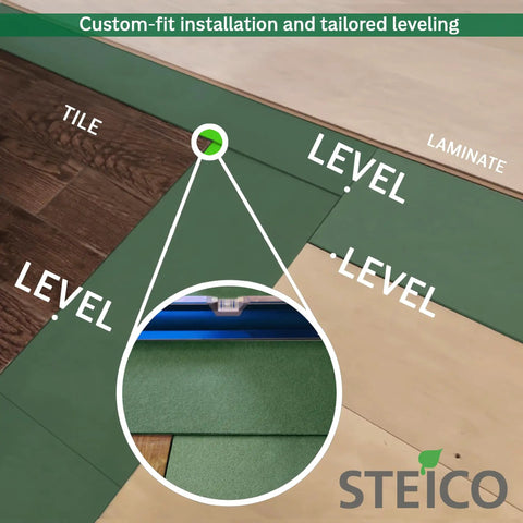 Solid As A Rock Wood Fiber Underlayment 6mm Thick installed between laminate and tile for sound dampening insulation.