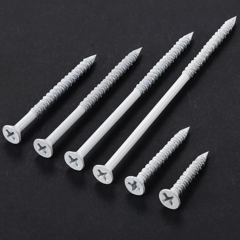 30 Pack 1/4 X 1-3/4 Inch White Flat Head Concrete Screws Professional Carbon Steel Masonry Anchors For Brick Block Stucco Walls Rated Tough For Any Daily Grind with various lengths.