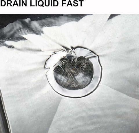 Stainless Steel Kitchen Sink Strainer Set 4.5 Inch Wide Rim Drain Strainers shown catching debris during drainage process