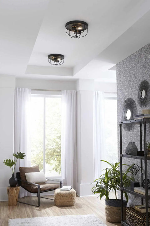 Two Light Flush Mount Ceiling Light From Medal Collection Coastal Blue Finish Transitional Industrial Style in living room scene