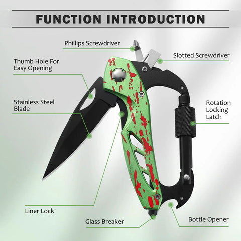 Detailed features of 6 In 1 Multitool Carabiner With Pocket Knife Glass Breaker And Bottle Opener For Camping Hiking EDC Tool