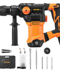 VEVOR 1-1/4 in SDS-Plus rotary hammer drill, orange/black, 13A corded with vibration control; includes case and bits