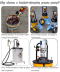 Portable Air Grease Pump With 50 To 1 Pressure Ratio For 5 Gallon Buckets showing different grease pump setups