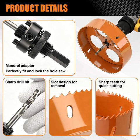 Amazon Luckyway 6-1/4in hole saw kit with orange bi-metal cutter and mandrel adapter for wood/drywall/metal