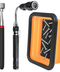 3 Piece Magnetic Pickup Tool Set With Telescoping Flashlight And Flexible Magnetic Tip Foldable Parts Tray for screw retrieval