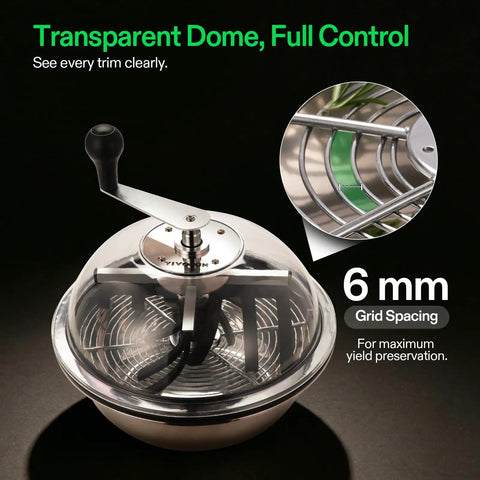 13 Inch Bud Leaf Bowl Trimmer With Clear Visibility Dome And Sharp Stainless Steel Blades For Easy Spin Cut Solid Metal Gear Box Hand Pruner Included Upgraded Version Ergonomic Food Grade Design