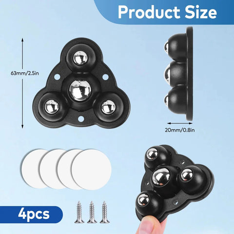 Self Adhesive Mini Swivel Caster Wheels For Furniture, Zero Fuss Tool Free Swap, Super Smooth Gliding Rollers With Heavy Duty Adhesive, Quick Install 8 Pack Household Furniture Sliders with steel ball cores and black design.