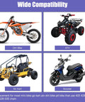 Collage of four vehicles in a grid: dirt bike, ATV, go-kart, scooter.