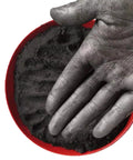 Hand with Pure Graphite Powder For Locks And Machinery, 13 Micron Super Ultra Fine Lubricant Powder in red container