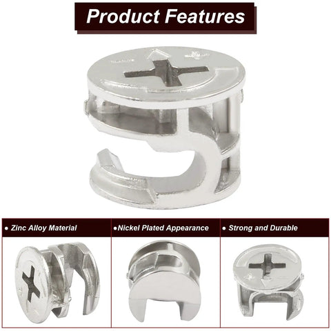 Heavy Duty Zinc Alloy Cam Lock Fasteners 20 Pack With Knockout Grip Cabinet Assembly And Plywood Repair Using 15 Mm Connector Bolts, showing zinc alloy cam lock detail.