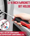 Quarter Inch Magnetic Ratcheting Screwdriver With Durable Bit Holder And No Slip Cushion Grip in use on car door