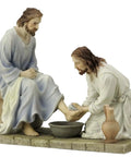 8.5 Inch Jesus Washing His Disciple's Feet Statue In Light Color, Handcrafted Poly Stone Faith Decor Gift For Worship