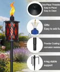 4 Pack Glass Outdoor Citronella Torches With 14 Oz Fuel, Adjustable 30 To 59 Inch Height, Multi Color Glass Flames On 4 Prong