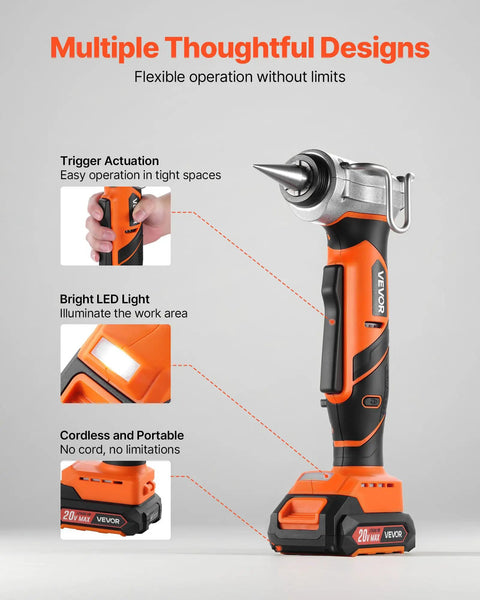 Cordless Tube Expander Kit With 20V Max Power Pro Grade for PEX-A, showing trigger actuation, LED light, and cordless design.