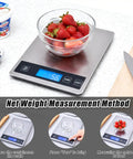 Digital Kitchen Scale For Home Chefs With 33Lb Capacity, Precise 1g/0.1oz Weighing, LCD display showing 56g with strawberries