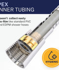 Cross-section view of Solid Metal 9 Foot Chrome Shower Hose showcasing PEX inner tubing for better hygiene.