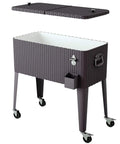 80 Quart Rattan Rolling Cooler Cart for Outdoor Patio Parties on Wheels with Brown Wicker Finish Keeps Drinks Cold for Up to 36 Hours