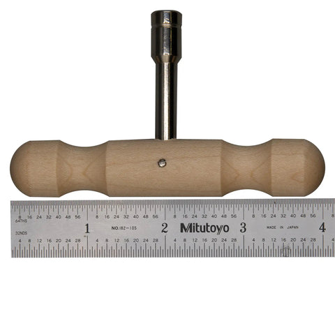 Ergonomic T-Shaped Tuning Wrench For Autoharp Zither And Hammered Dulcimer That Fits Three Sixteenths Inch Hitch Pins, beech handle, nickel shaft