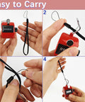 Hands demonstrating how to attach a strap to the Heavy Duty 2 Pack Metal Clicker Counter With 4 Digit Mechanical Hand Tally Display battery free.