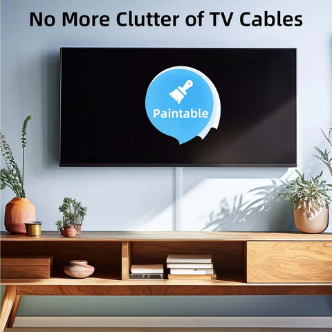 34 Inch Cord Hider For Walls And TVs Paintable Cable Cover For Wires behind TV, showcasing clutter-free setup.