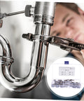 Plumber using Pro Grade Heavy Duty Stainless Steel U Clamp Pipe Repair Kit 50 Pack for fixing pipes