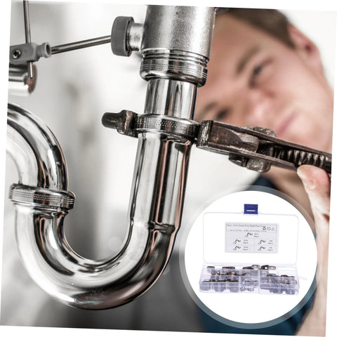 Plumber using Pro Grade Heavy Duty Stainless Steel U Clamp Pipe Repair Kit 50 Pack for fixing pipes