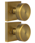 Two Pack Antique Brass Dummy Door Knobs For Interior Doors, Vintage Square Rosette, Non Turning Knob, Old Style Door Hardware