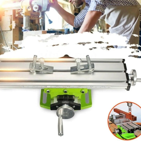 Versatile Miniature Metal Lathe Machine With Integrated Table Bench Vise And Drill Milling Cross Positioning Tool For Precision Sanding Polishing Wood Metal Plastic Detailed Hobbyist Projects Compact Design showing an adjustable guide system with clamps.