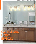 Three Light Vanity Light Fixture Over Mirror in Brushed Nickel With Clear Glass Wine Glass Shades in a bathroom setting