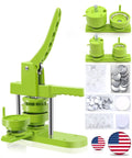 All In One Button Maker Kit With Interchangeable 32mm And 58mm Dies machine with accessories and cutter, green color