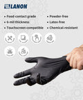 Black Nitrile Disposable Gloves 6 Mil Heavy Duty With Grippy Textured Fingertips, Powder Free, Latex Free, Food Safe, Medium