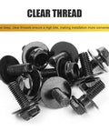 Black metal screws and bolts with clear threads from 100 Piece Car Screws And Bolts Kit Heavy Duty Undertray Screws Auto Body Fender Screws Splash Guard Clips And Universal U Nuts Kit Universal For Most Cars Trucks SUVs Black.