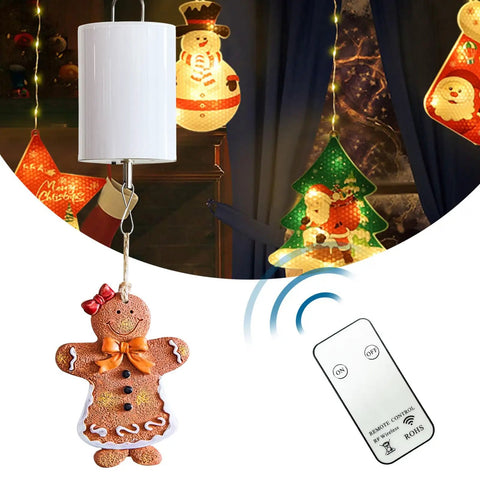Disco Ball Motor With Dope Remote Control, Battery Powered Spinner For Hanging Displays, Wind Spinners, Spiral Tails, Sun Catchers, Garden Decor, Patio Yard Ornament, Easy Setup, 10 RPM white motor with remote and hanging gingerbread ornament