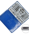 Beefy Alloy Steel Tap Die Kit And Thread Repair Tool Set For Metalworking Heavy Duty Hand Tools Pro Grade Threading Tools Durable CNC Compatible Wrench And Die Set For Precise Long Lasting Repairs. Open blue metal case with alloy steel taps and dies