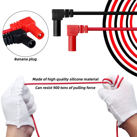 Flexible Multimeter Test Lead Kit With CAT III 1000V 10A Safety, red and black silicone banana plugs, durable for pulling force