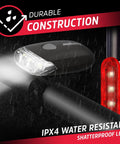 Front And Rear Bike Light Set With Batteries Included, 130 Lumen Front Light For Up To 6 Hours, 220 Degree Rear Light, IPX4 Water Resistant