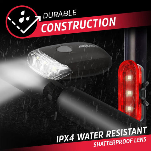 Front And Rear Bike Light Set With Batteries Included, 130 Lumen Front Light For Up To 6 Hours, 220 Degree Rear Light, IPX4 Water Resistant